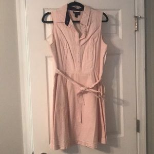 Seersucker pink dress with collar